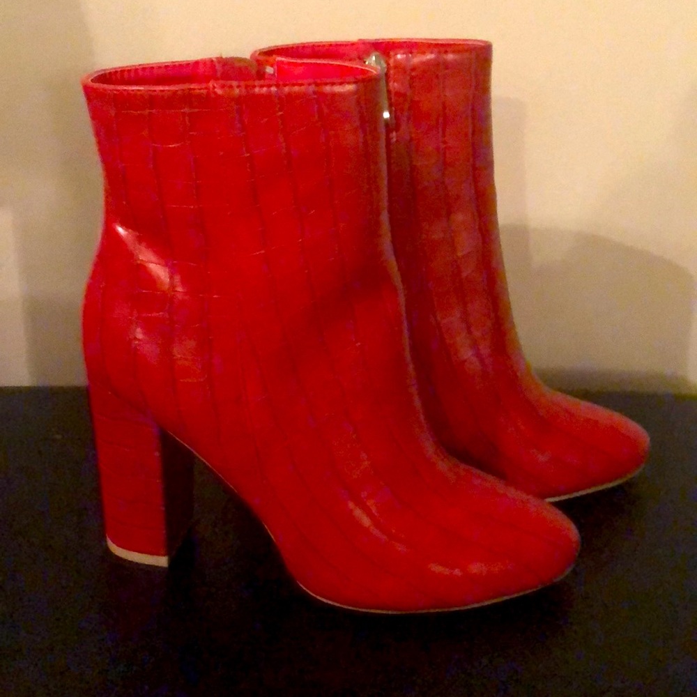 Red Boots - Faux Croc Pattern